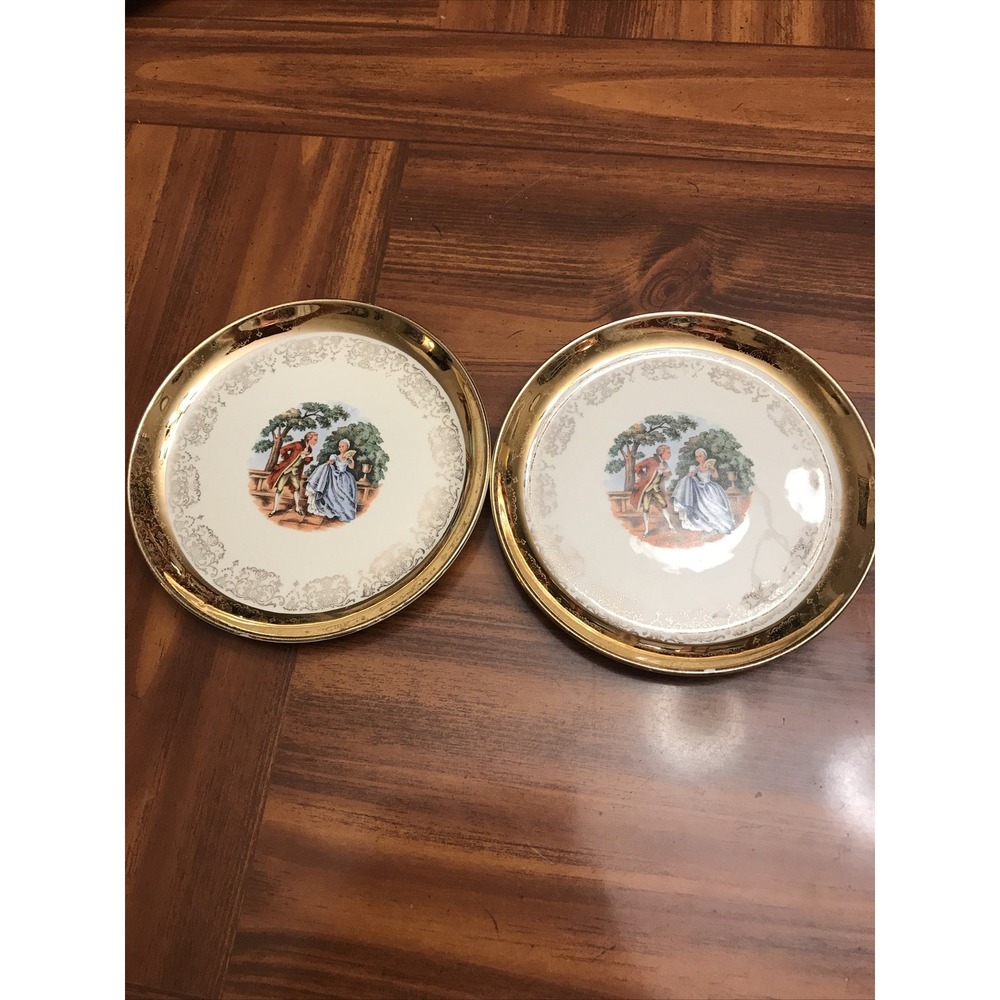 Crest-O-Gold 22Kt Courting Couple Plates 6 1/4" Set 3 bread‎ butter